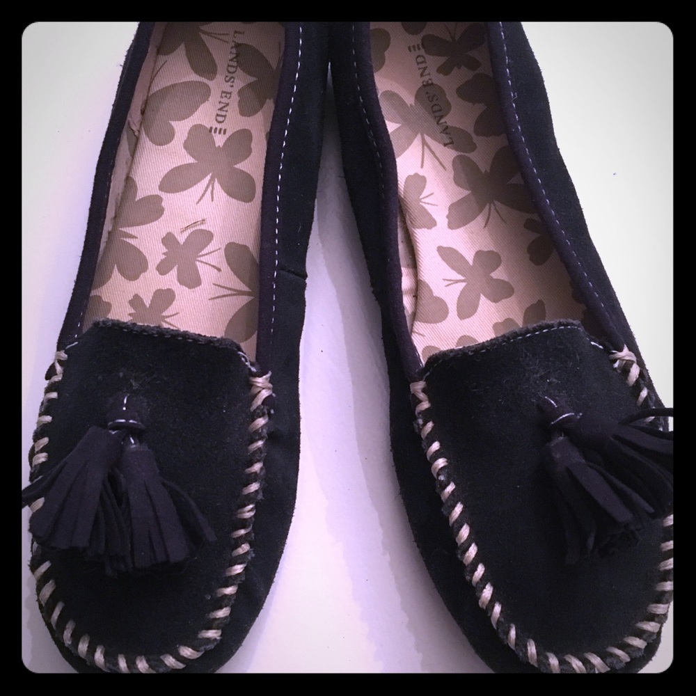 Lands End Navy Blue Suede Moc’s